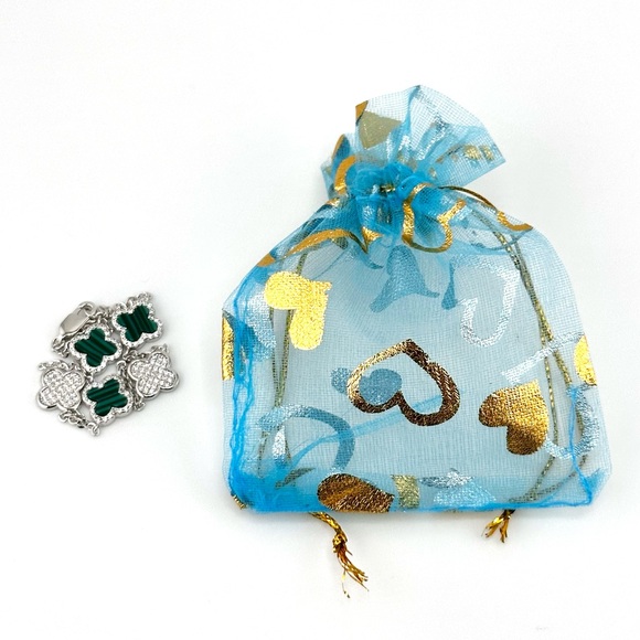 925 Solid Sterling Silver Luxury Green Malachite Clover Bracelet - Picture 9 of 9